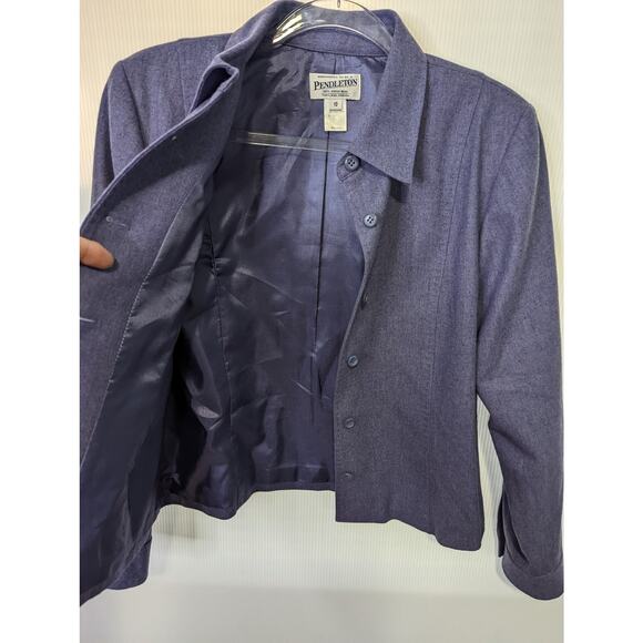Vintage 90s Pendleton Wool Blazer Jacket Purple Cropped Minimalist Fully Lined - Picture 5 of 9